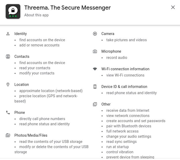 Threema app permissiona